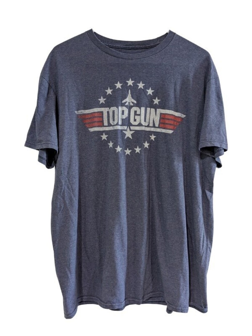 Top Gun Men's Distressed Logo Graphic T-Shirt, Heathered Blue, Size Large, Soft